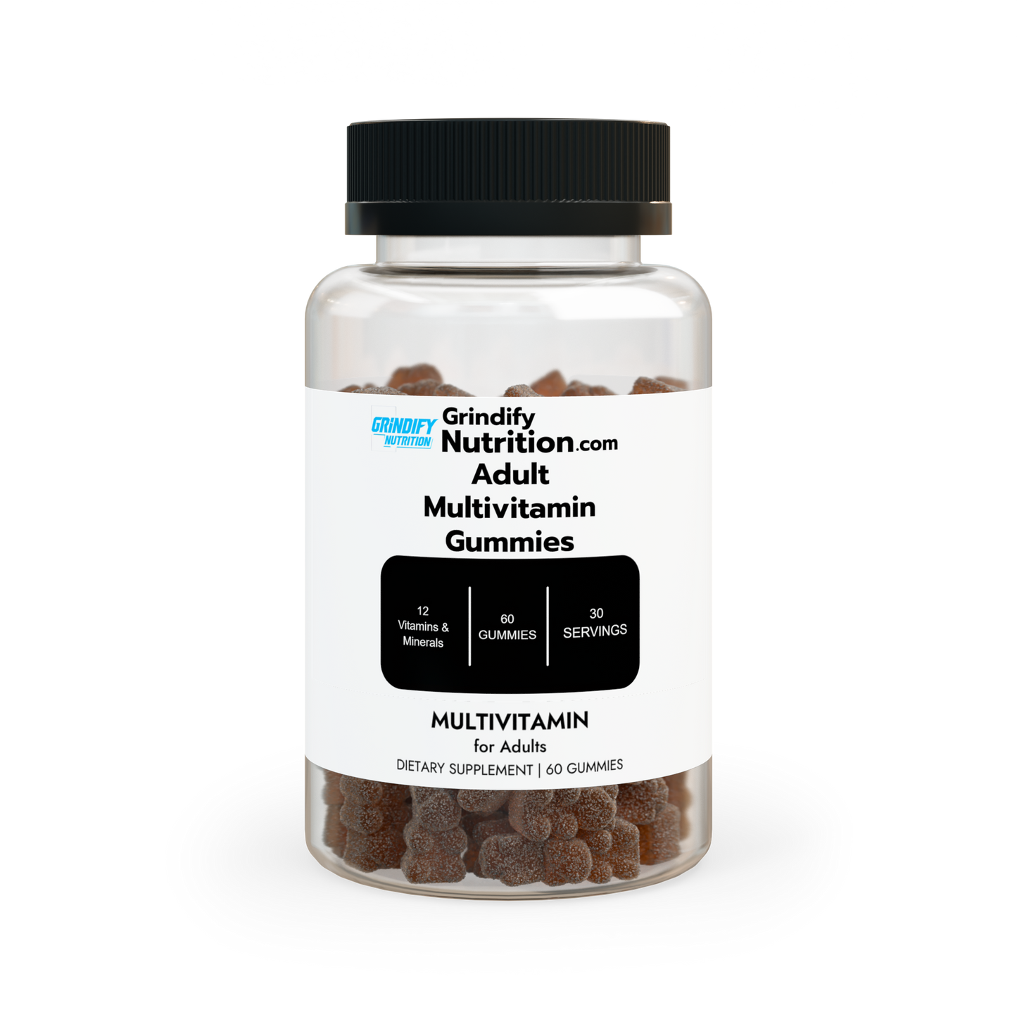 Grindify Nutrition Multivitamin Gummies for Adults - Unflavored (60 Gummies) - Non-GMO, Supports Energy Metabolism & Antioxidant Support