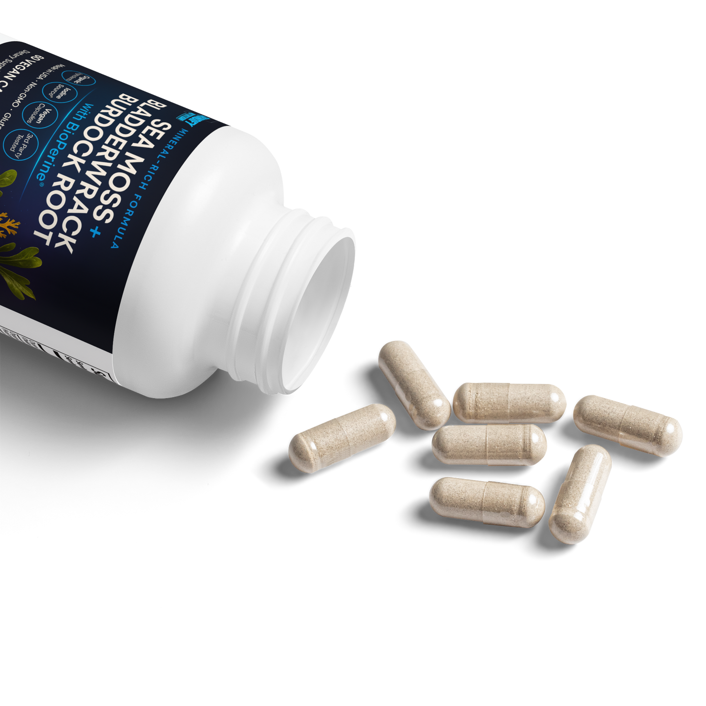 Organic Sea Moss Capsules With Bladderwrack & Burdock Root (60 Capsules)