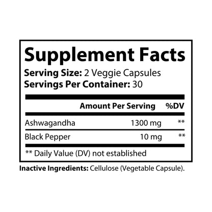 Grindify Nutrition Ashwagandha Capsules with Black Pepper – 60 Capsules – Stress Support, Energy & Performance – Non-GMO, Third-Party Tested